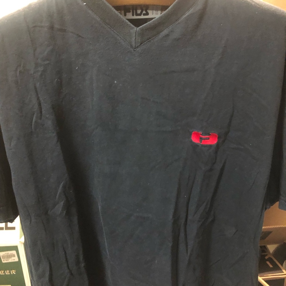 Fila Men's Black V-Neck Tee with Red Logo